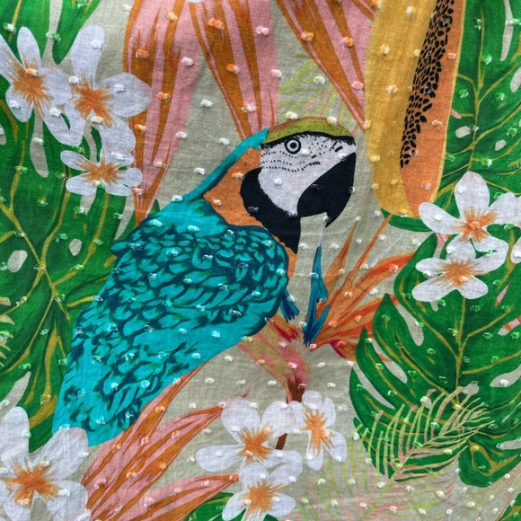 Farm Rio Helena Clip Dot Cotton Blouse Palms Parrots Print Anthropologie Sz L - Picture 11 of 12